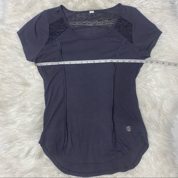 Marika | Lace Ruffle Detail Short Sleeve Activewear Tee Purple Gray Heather - Picture 10 of 14
